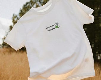 Minimalist motivational sporty gym embroidered workout shirt, comfortable inspirational soft casual cotton tee