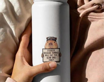 Garrafa de água engraçada com meme de capivara, presente para treino na academia, corrida, acessório fitness em aço inoxidável com estampa de animal.