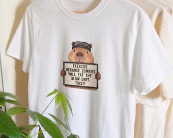 Camiseta engraçada com meme de capivara para corrida, camiseta sarcástica para fitness, camiseta de treino com estampa de animal para academia.