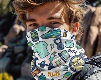 Máscara de corrida tipo bandana com estampa fitness, acessório atlético para academia, presente para maratonistas