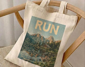 Borsa tote vintage per trail running all'aperto, borsa per la spesa in tela pesante e resistente per gli amanti della natura