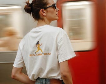 Camiseta esportiva retrô motivacional para corrida, camiseta feminina confortável e casual de algodão para treino.