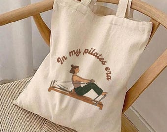 Bolsa de lona da minha era Pilates, presente para praticantes de Pilates Reformer, bolsa de ombro de algodão resistente.