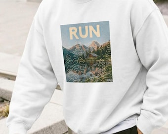 Vintage nature outdoor athletic sweatshirt, cozy durable trail running crewneck gift for him her