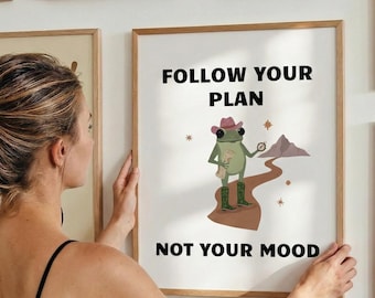 Pôster de parede divertido e motivacional com um sapo peculiar, impressão durável e fosca para decoração inspiradora de ambientes.