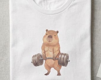 Camiseta engraçada de capivara fisiculturista de academia, camiseta gráfica de levantamento de peso, camiseta de treino com meme de animal musculoso, presente