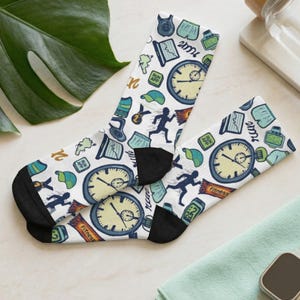 Fitness pattern crew socks, marathon runner gift, eco friendly workout apparel, athletic gym socks