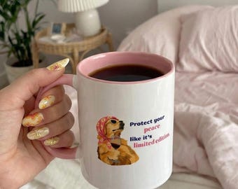 Enjoy Life Golden Retriever Dog Mom Mug Gift, Pink Mental Health Affirmation Coffee Cup