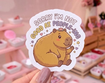 Adesivo de capivara com frase engraçada para introvertidos, decalque de vinil com meme, adesivo kawaii para planner e laptop