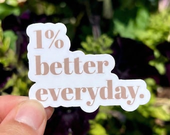 Adesivo motivacional para planner "1% Melhor no Dia a Dia" para laptop, presente para quem busca crescimento pessoal e desenvolvimento individual.