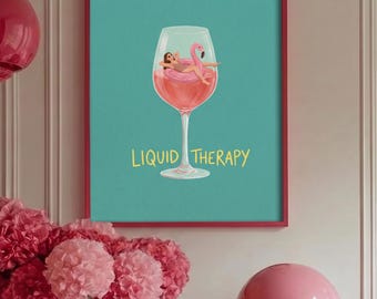 Funny Wine Wall Art Poster | Liquid Therapy Print | Wine Lover Gift | Bar Decor