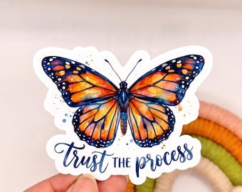 Trust the process butterfly sticker, watercolor vinyl decal, mental health gift, motivational laptop accessory