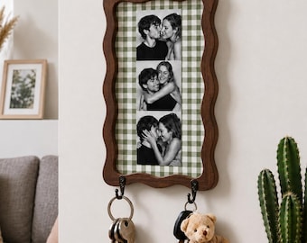 Llavero personalizado con foto, marco personalizado para parejas con ganchos, regalo de inauguración de casa para amigos, decoración con fotos de pareja, llavero de madera