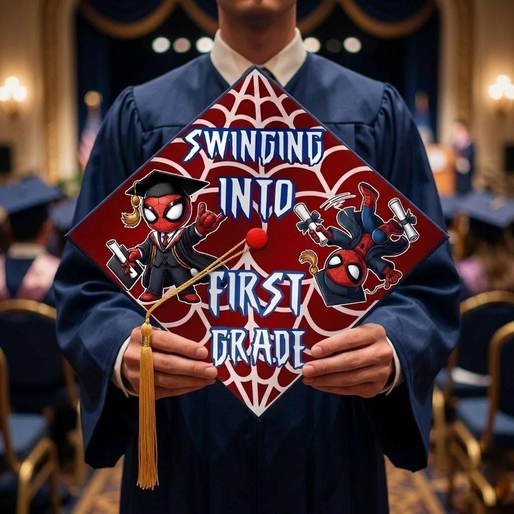 Spiderman Graduation Spiderman Graduation Cap Topper, Swinging Into First Grade Grad Cap ...