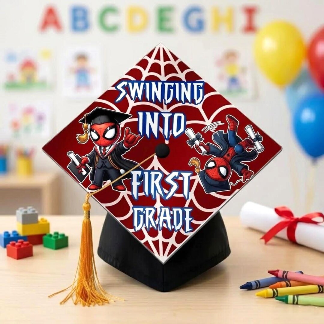Spiderman Graduation Spiderman Graduation Cap Topper, Swinging Into First Grade Grad Cap ...