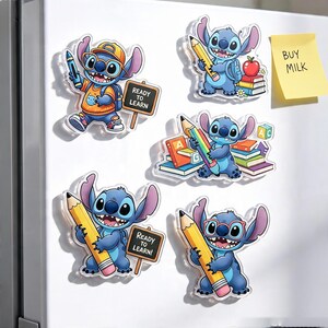 Cute Stitch Back to School Acrylic Fridge Magnet, Lilo and Stitch Refrigerator Decor, Backpack Stitch Cruise Magnet, Back To School Magnet image 2