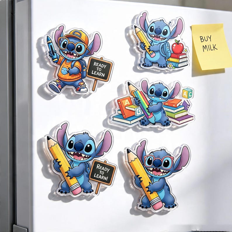 Cute Stitch Back to School Acrylic Fridge Magnet, Lilo and Stitch Refrigerator Decor, Backpack Stitch Cruise Magnet, Back To School Magnet image 2