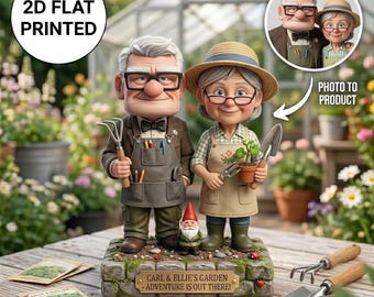 2D FLAT Disney Grandparents Garden Gnome Wooden Block, Custom Carl & Ellie Disney Up Plaque Sign, Disney Grandparents Gardening Gift
