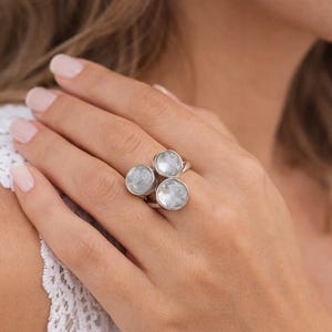 Triple Moonstone Ring, Natural Moonstone 925Sterling Silver Ring, Handmade Ring, Boho Statement Ring, June Birthstone Ring, Gift for Her
