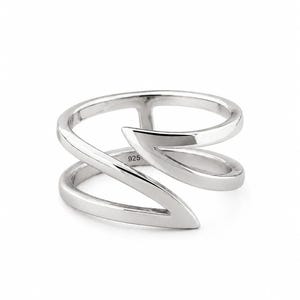 Minimalist Sterling Silver Open Ring, Adjustable 925 Silver Ring, Modern Wrap Ring, Dainty Stackable Ring, Everyday Jewellery Gift for Her