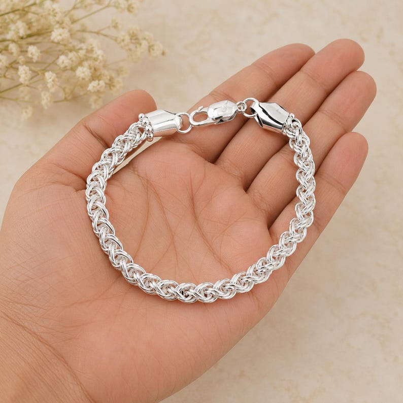Handmade 925 Sterling Silver Braided Chain Bracelet | Minimalist Silver ...