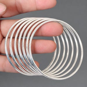 925 Sterling Silver Bangle Set of 7 – Stackable Thin Bangles, Dainty Silver Bracelet, Minimalist Jewelry
