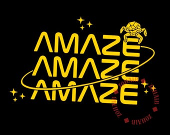 Amaze Space PNG | Retro Futurism Robot Spider Sublimation | Sci-Fi Streetwear Design | Yellow Cyberpunk Typography | Digital Download png
