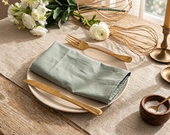 Servilleta de algodón verde salvia, servilleta de tela reutilizable para la cena, mantelería suave, decoración rústica para la mesa de bodas, servilleta de comedor estilo granja, ecológica.