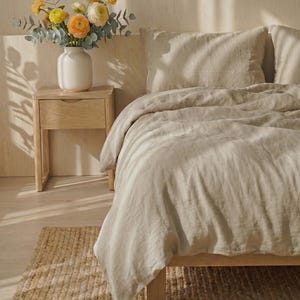 Natural Beige Linen Duvet Cover Set, Soft Stonewashed Bedding, Neutral Bedroom Decor, Minimalist Linen Bedding, Farmhouse Duvet Cover