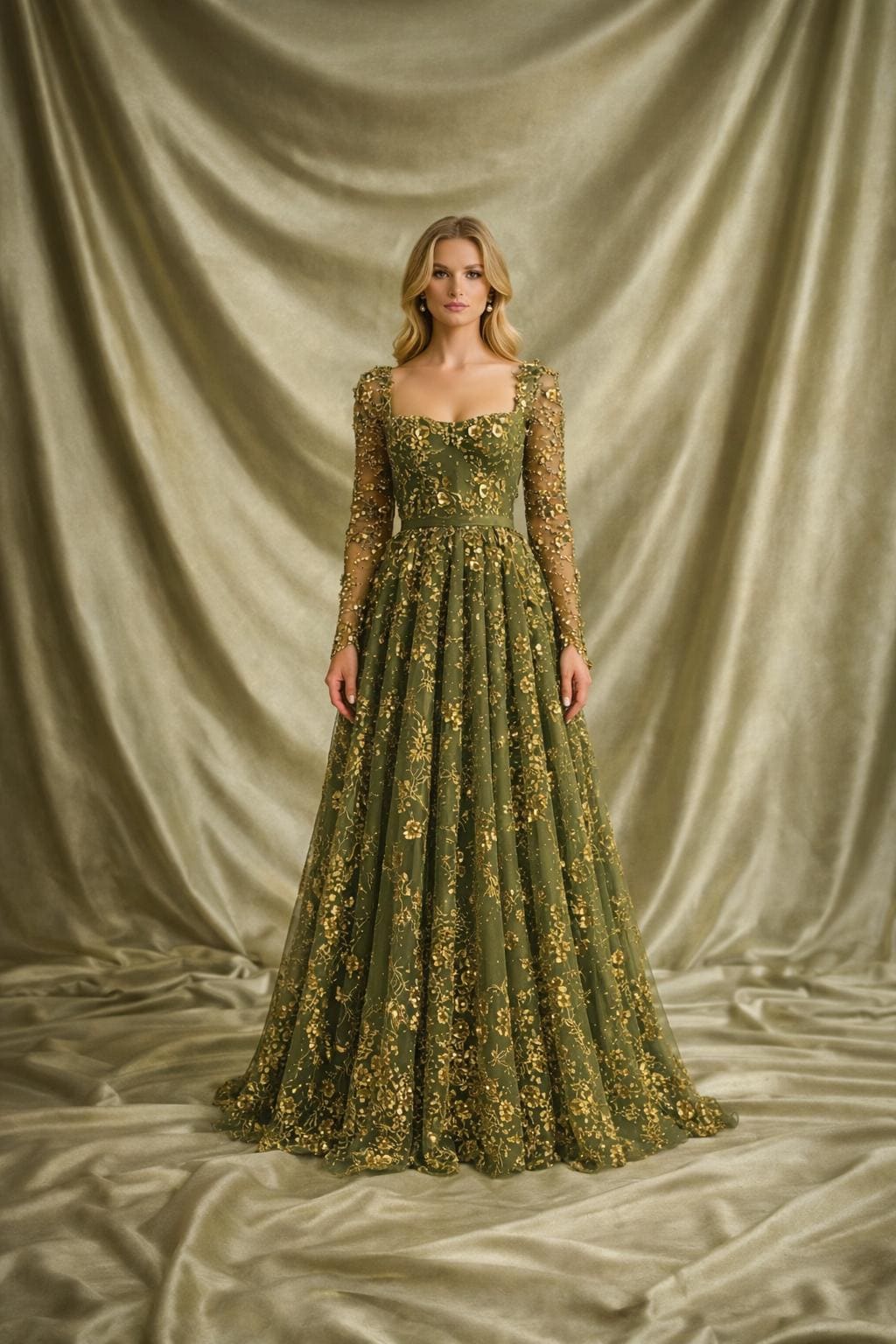 Green and Gold Evening Gown - Etsy