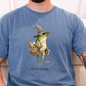 Frog Wizard Cottagecore Out Shopping Shirt, Whimsical Frog Tee, Funny Sarcastic Meme, Magical RPG Lover, Bookish Gift, Mushroom, Potion image 2