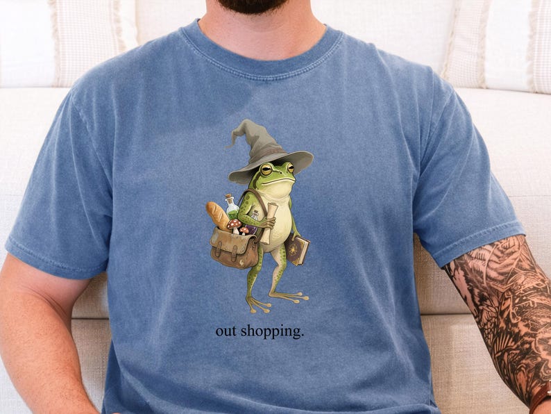 Frog Wizard Cottagecore Out Shopping Shirt, Whimsical Frog Tee, Funny Sarcastic Meme, Magical RPG Lover, Bookish Gift, Mushroom, Potion image 2