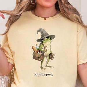 Frog Wizard Cottagecore Out Shopping Shirt, Whimsical Frog Tee, Funny Sarcastic Meme, Magical RPG Lover, Bookish Gift, Mushroom, Potion image 4