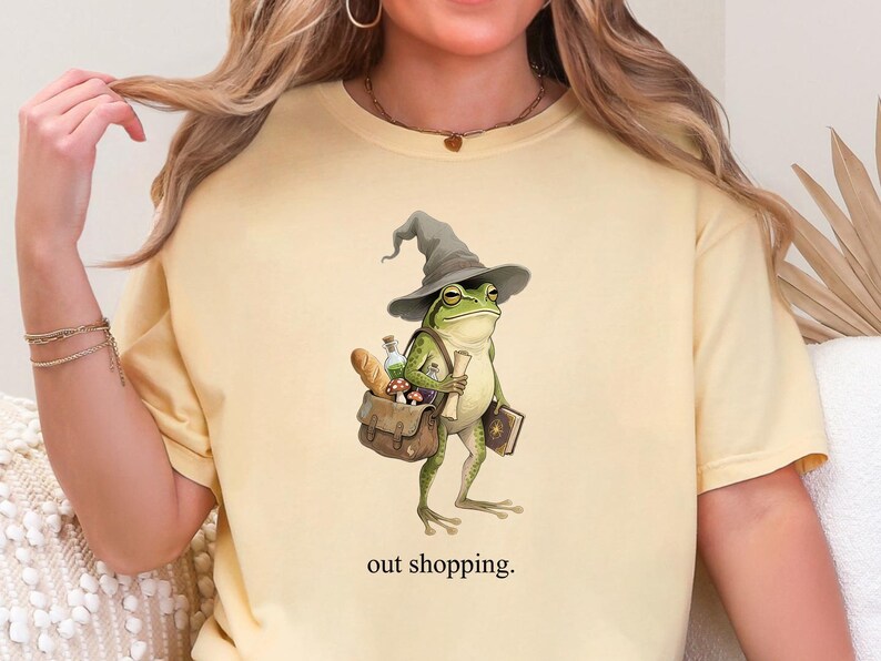Frog Wizard Cottagecore Out Shopping Shirt, Whimsical Frog Tee, Funny Sarcastic Meme, Magical RPG Lover, Bookish Gift, Mushroom, Potion image 4