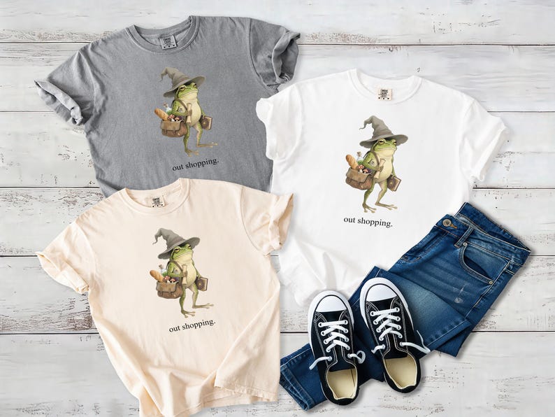 Frog Wizard Cottagecore Out Shopping Shirt, Whimsical Frog Tee, Funny Sarcastic Meme, Magical RPG Lover, Bookish Gift, Mushroom, Potion image 5