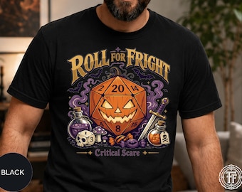 Roll For Fright Halloween D20 Tee, lustiges Tabletop RPG Gamer Shirt, Critical Scare Würfel Geschenk, Halloween, Gruseliger Saison Gamer, Spielleiter Tee