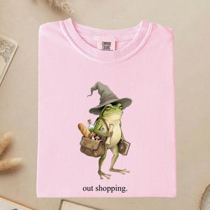 Frog Wizard Cottagecore Out Shopping Shirt, Whimsical Frog Tee, Funny Sarcastic Meme, Magical RPG Lover, Bookish Gift, Mushroom, Potion image 3
