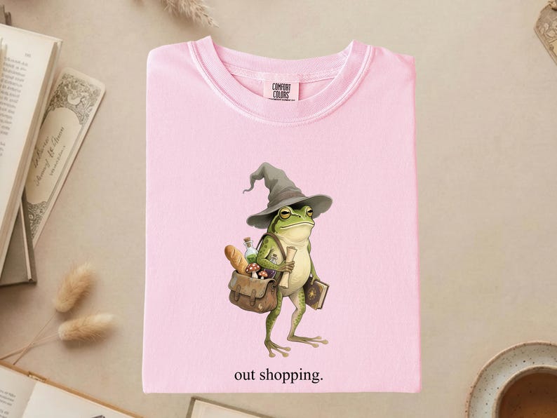 Frog Wizard Cottagecore Out Shopping Shirt, Whimsical Frog Tee, Funny Sarcastic Meme, Magical RPG Lover, Bookish Gift, Mushroom, Potion image 3