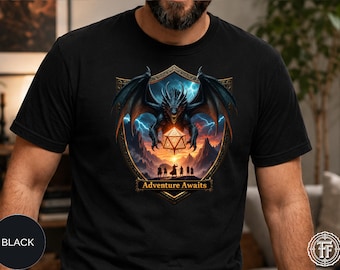 Abenteuer erwartet Shirt, Dragon D20 Fantasy T-Shirt, Tabletop RPG Shirt, Abenteuer Party Geschenk, TTRPG Gamer, Dungeon Crawler Shirt, DND Tee