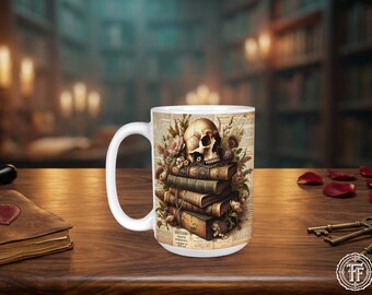 Taza de café vintage "Muerte por lectura: calavera y libros", estilo Dark Academia, para amantes de los libros, gótica, para profesores, para aficionados a la lectura, regalos para lectores, Booktok