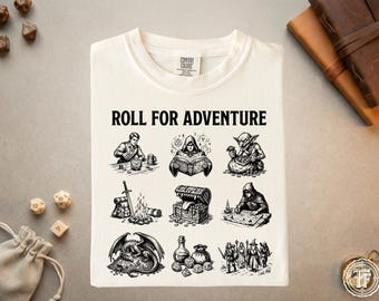 冒険への挑戦Tシャツ、ファンタジーRPG Tシャツ、DNDパーティーTシャツ、ダンジョンクローラーTシャツ、テーブルトップゲーマーTシャツ、ドラゴンの宝物、キャラクターシート