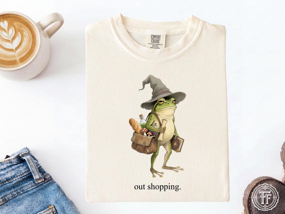 Frog Wizard Cottagecore Out Shopping Shirt, Whimsical Frog Tee, Funny Sarcastic Meme, Magical RPG Lover, Bookish Gift, Mushroom, Potion