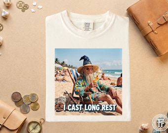 私はロングレストを唱えます 面白いウィザードビーチシャツ、RPGサマーTシャツ、ファンタジーゲーマーバケーション、DNDユーモアビーチシャツ、RPG面白いミーム、私は今ここに住んでいます