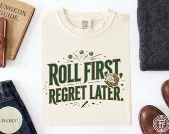 Lustiges RPG Shirt, DnD Shirt, Rolle zuerst bereut später, D20 Würfel Shirt, Tabletop Spieleabend T-Shirt, Dungeon Crawler Shirt, Nerdy Geschenke, Gamer Geschenk