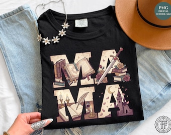 Bookish Mama Romantasy Shirt PNG, Mom Tee, Fantasy Reader Gifts, Bookish Booktok, Sword Books, Sublimation Design, UV DTF, Digital Download