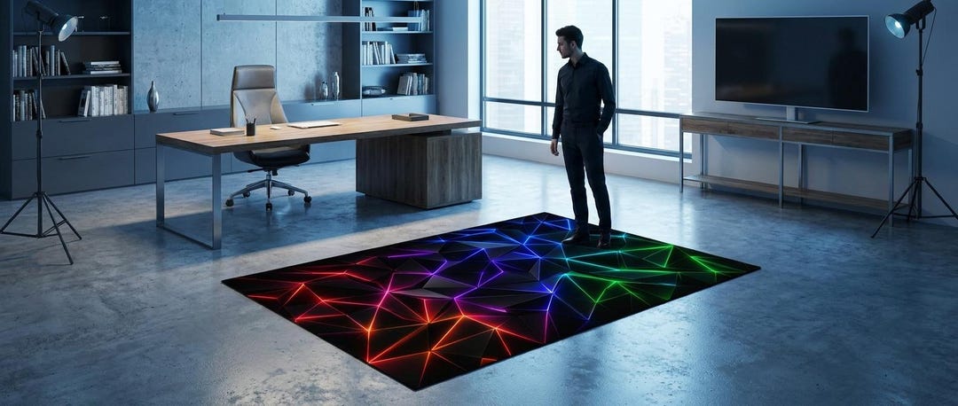 10x10 Neon Rug Neon Prism Geometric Rug, Abstract Modern Area Rug, Futuristic Glow ...