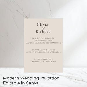 Editable Wedding Invitation Suite with Program Card, Beige Modern Minimal Wedding Invitation Set, Canva Template, Instant Digital Download