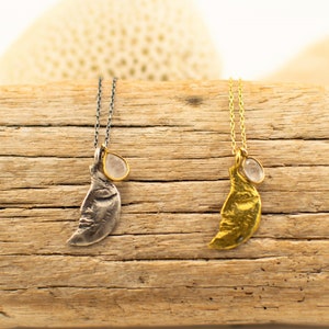 Crescent Moon - Silver Charm - Half Moon - Brass Charm- Silver chain - Natural stone - Boho chic style