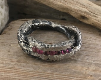 Turmalin Ring - Silberring - Naturstein Ring - Wilder Ring - Boho Ring - Stapelbarer Ring - Größe ES 15 - Handwerker Ring - Pia Barcelona