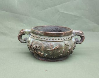 Porta incienso de bronce antiguo con forma de orejas de elefante / Regalo auspicioso